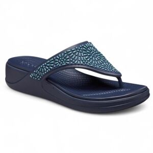 Crocs Monterey Diamante Wedge Flip Flops Women’s Size 10 Navy Blue Dual Comfort